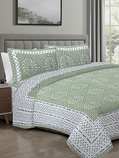 texstylers light green cotton 108 x 108 inches jaipuri king size bedsheet with 2 pillow covers - 19558764 - Very Small Image - 1