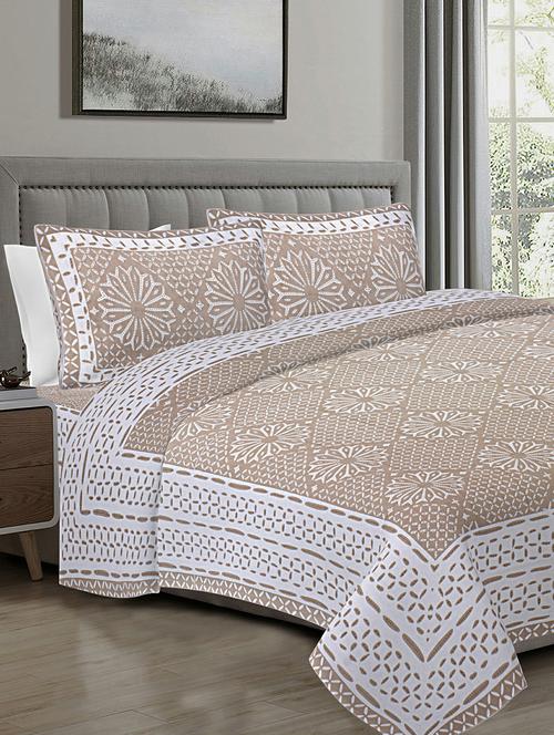 texstylers peach cotton 108 x 108 inches jaipuri king size bedsheet with 2 pillow covers - 19558765 - Very Small Image - 1