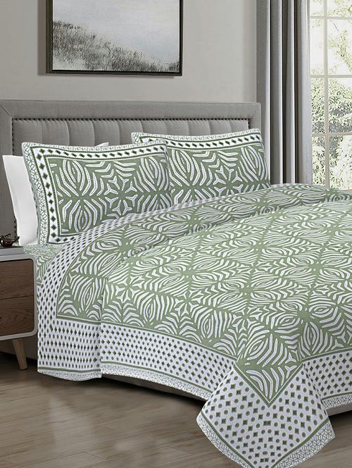 texstylers light green cotton 108 x 108 inches jaipuri king size bedsheet with 2 pillow covers - 19558771 - Very Small Image - 1