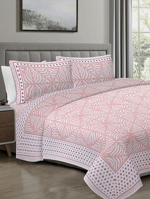 texstylers light pink cotton 108 x 108 inches jaipuri king size bedsheet with 2 pillow covers - 19558772 - Very Small Image - 1