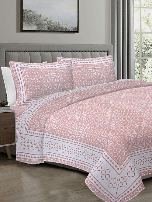 texstylers light pink cotton 108 x 108 inches jaipuri king size bedsheet with 2 pillow covers - 19558776 - Very Small Image - 1
