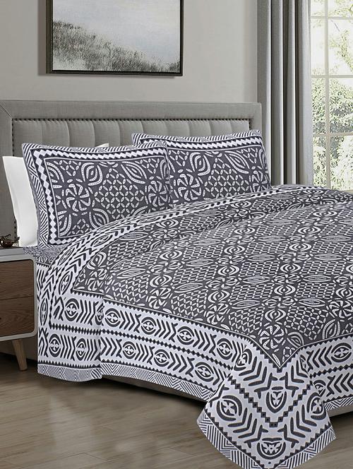 texstylers dark grey cotton 108 x 108 inches jaipuri king size bedsheet with 2 pillow covers - 19558783 - Very Small Image - 1