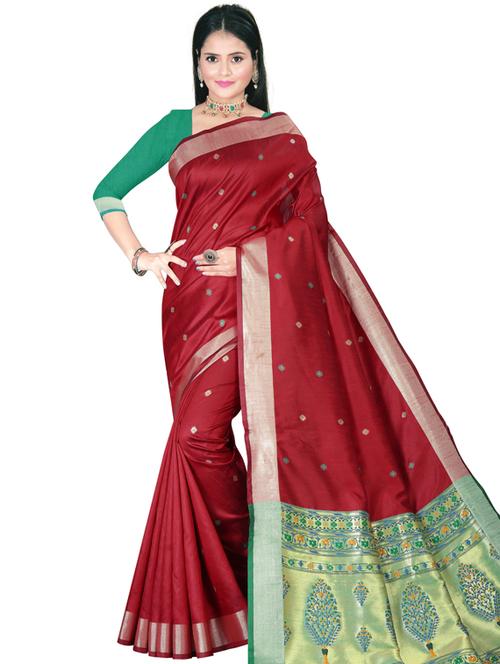 maroon self design woven saree - 19561230 - Very Small Image - 1