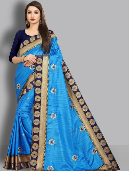 women's bordered royal blue colored saree - 19561301 - Very Small Image - 1