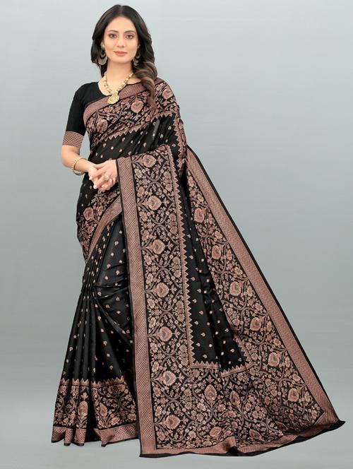 self design banarasi saree with blouse - 19561385 - Very Small Image - 1