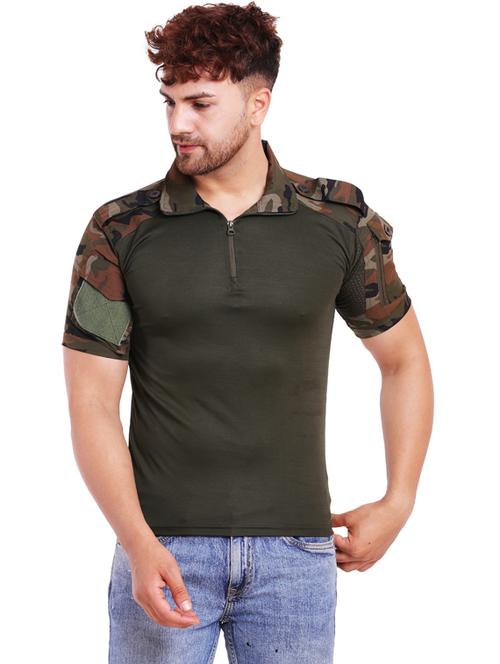 olive round neck camouflage poly blend regular t-shirt - 19565757 - Very Small Image - 1