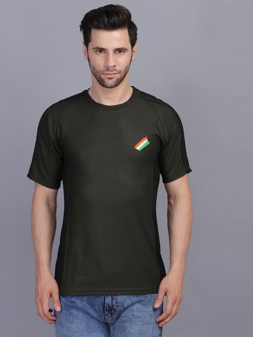 olive round neck taped poly blend regular t-shirt - 19565776 - Very Small Image - 1