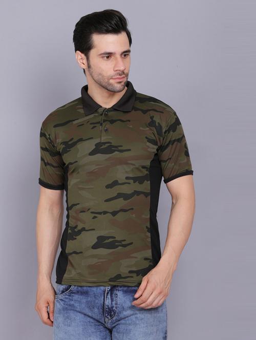 olive round neck camouflage poly blend regular t-shirt - 19565812 - Very Small Image - 1
