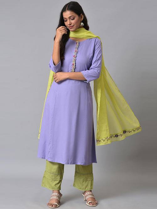 solids kurta pant set - 19567020 - Very Small Image - 1