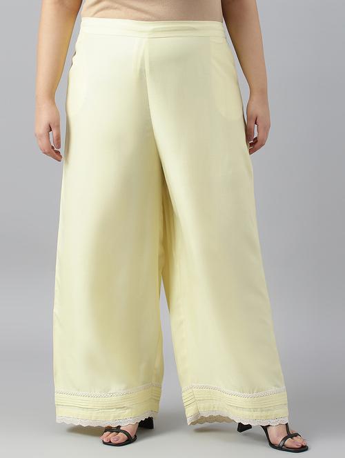 yellow viscose front flat trouser - 19567084 - Very Small Image - 1