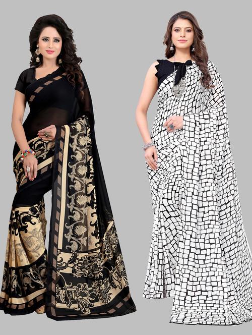 pack of 2 printed sarees with blouse - 19567202 - Very Small Image - 1