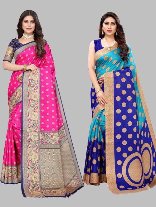 pack of 2 printed sarees with blouse - 19567210 - Very Small Image - 1