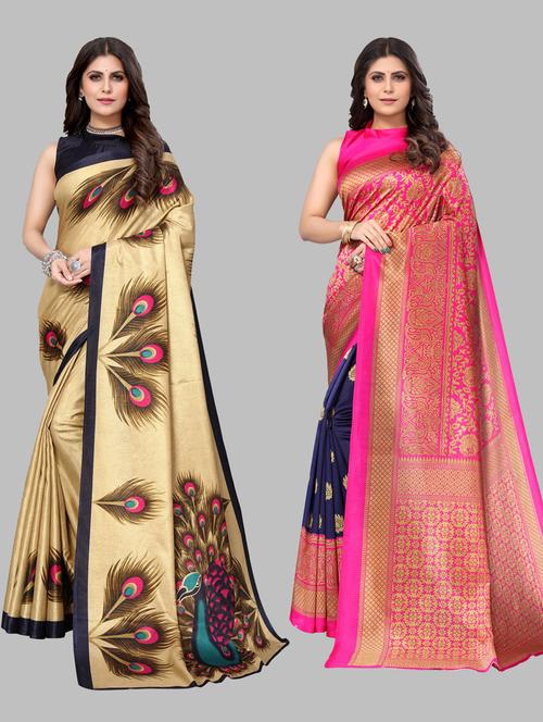 pack of 2 printed sarees with blouse - 19567212 - Very Small Image - 1