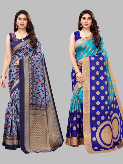 pack of 2 printed sarees with blouse - 19567213 - Very Small Image - 1