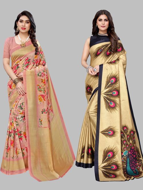 pack of 2 printed sarees with blouse - 19567230 - Very Small Image - 1