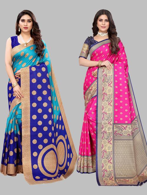 pack of 2 printed sarees with blouse - 19567244 - Very Small Image - 1