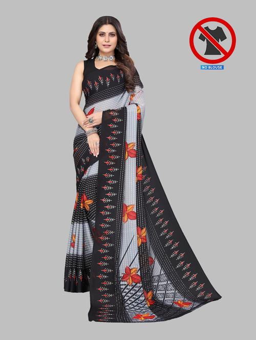 self design printed saree with blouse - 19567276 - Very Small Image - 1