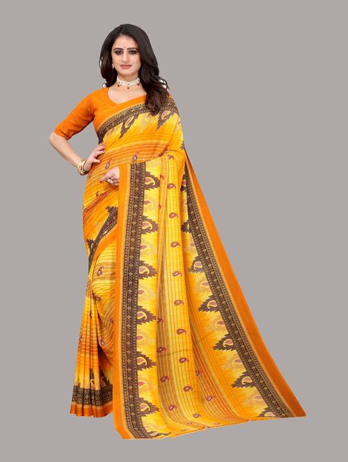 self design printed saree with blouse - 19567280 - Very Small Image - 1
