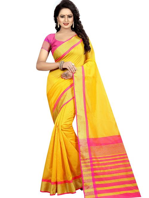 yellow printed saree with blouse - 19567322 - Very Small Image - 1