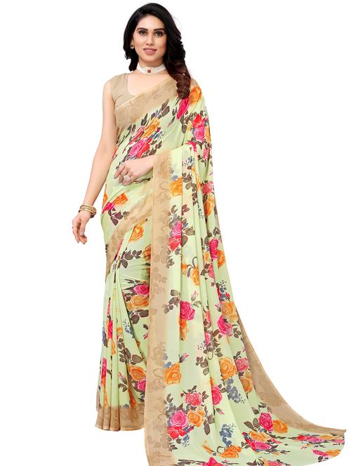 light green printed saree - 19567324 - Very Small Image - 1