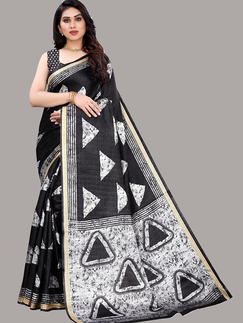 black printed woven saree with blouse - 19567332 - Very Small Image - 1