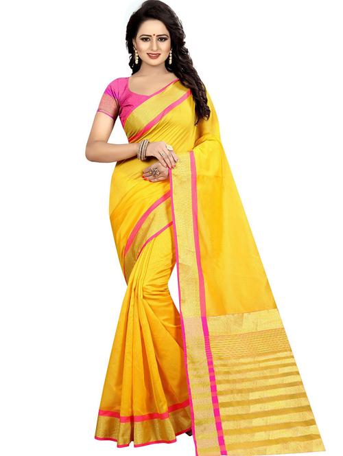 gold coloured self design woven saree with blouse - 19567343 - Very Small Image - 1
