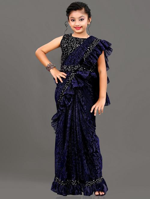 dark blue coloured self design woven saree with blouse - 19567351 - Very Small Image - 1