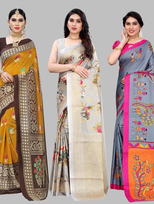 pack of 3 combo saree with blouse - 19567445 - Very Small Image - 1