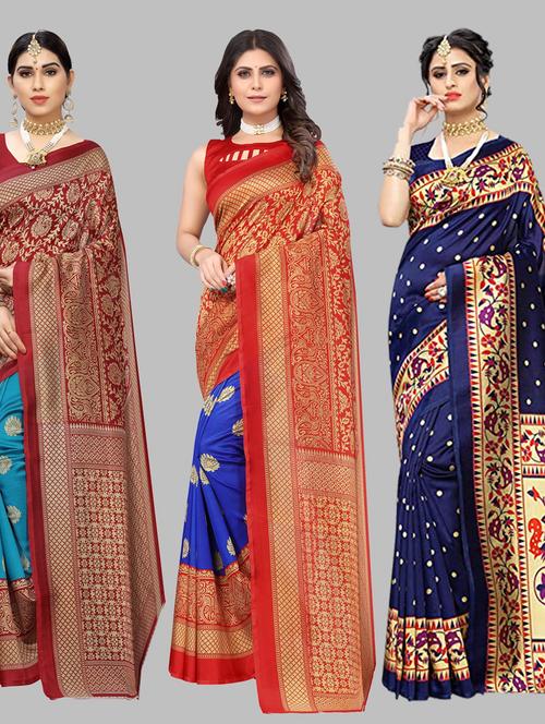 pack of 3 combo saree with blouse - 19567491 - Very Small Image - 1