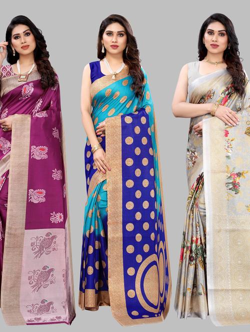 pack of 3 combo saree with blouse - 19567507 - Very Small Image - 1