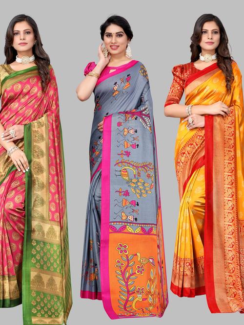 pack of 3 combo saree with blouse - 19567572 - Very Small Image - 1