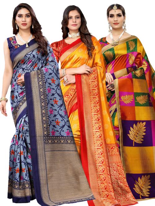 pack of 3 combo saree with blouse - 19567606 - Very Small Image - 1