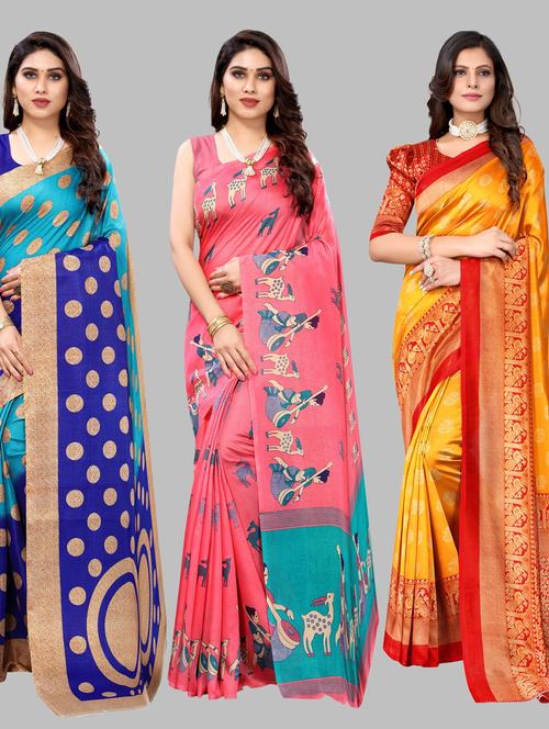 pack of 3 combo saree with blouse - 19567610 - Very Small Image - 1