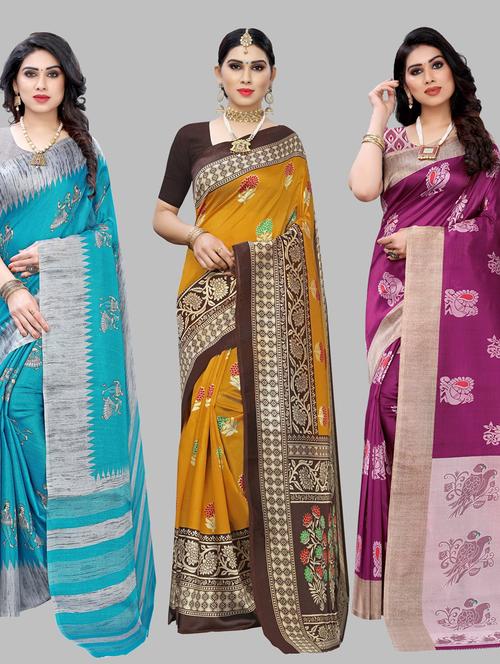 pack of 3 combo saree with blouse - 19567621 - Very Small Image - 1