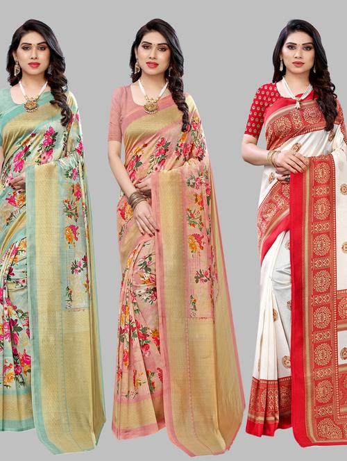 pack of 3 printed sarees with blouse - 19567645 - Very Small Image - 1