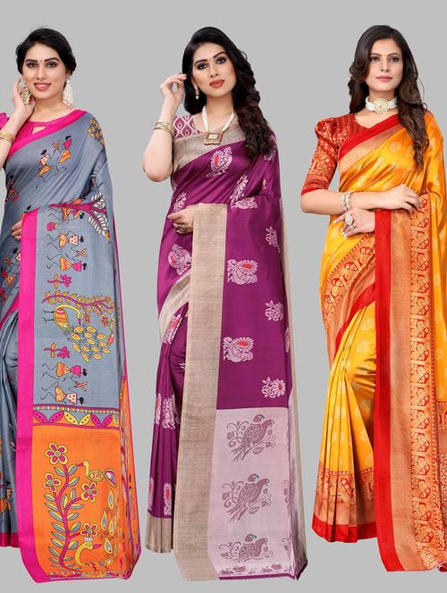 pack of 3 printed sarees - 19567646 - Very Small Image - 1
