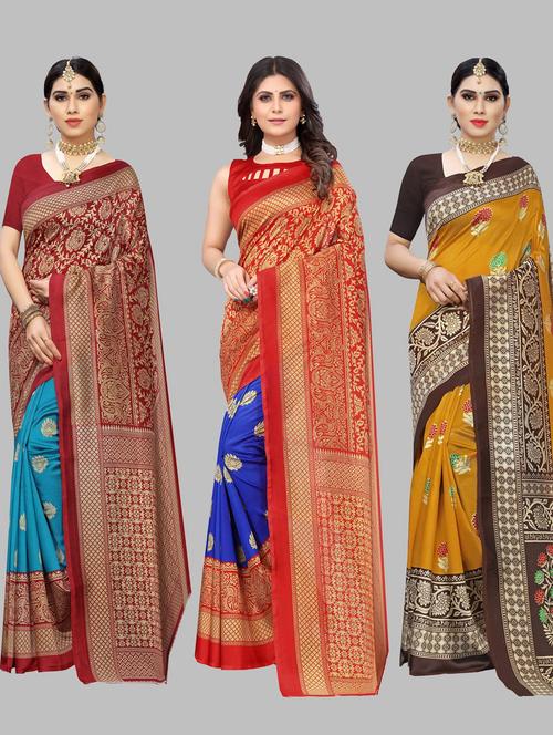 pack of 3 printed sarees with blouse - 19567663 - Very Small Image - 1