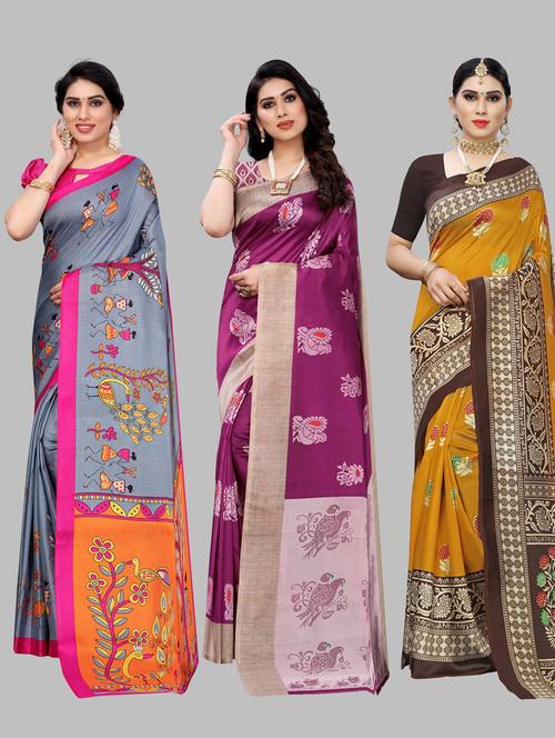 pack of 3 printed sarees with blouse - 19567669 - Very Small Image - 1