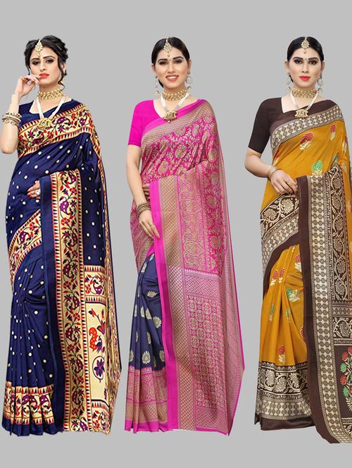 pack of 3 printed sarees with blouse - 19567672 - Very Small Image - 1