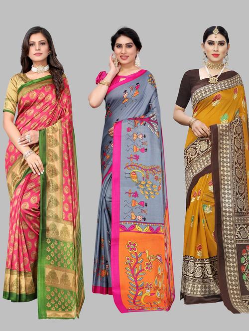 pack of 3 printed sarees with blouse - 19567677 - Very Small Image - 1