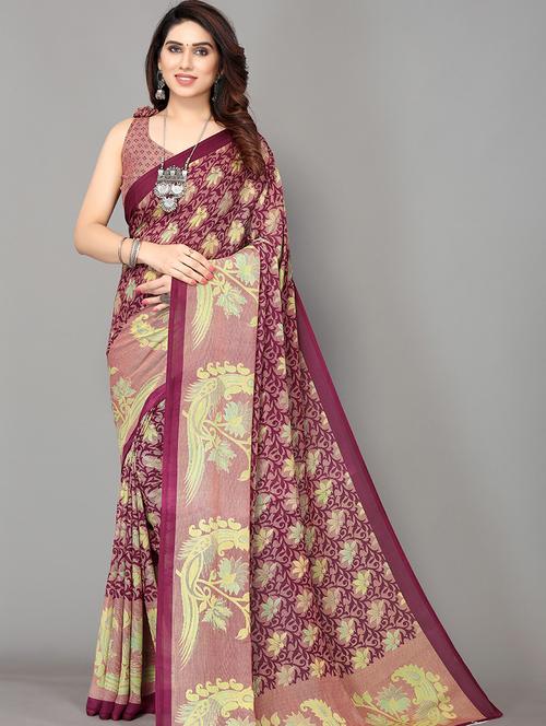 florals printed saree with blouse - 19567700 - Very Small Image - 1