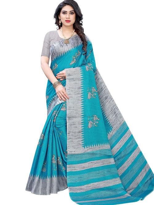 self design printed saree with blouse - 19567711 - Very Small Image - 1