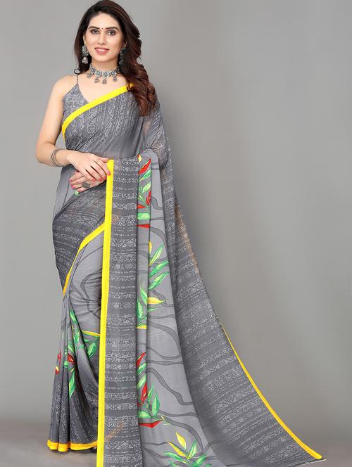 self design printed saree with blouse - 19567726 - Very Small Image - 1
