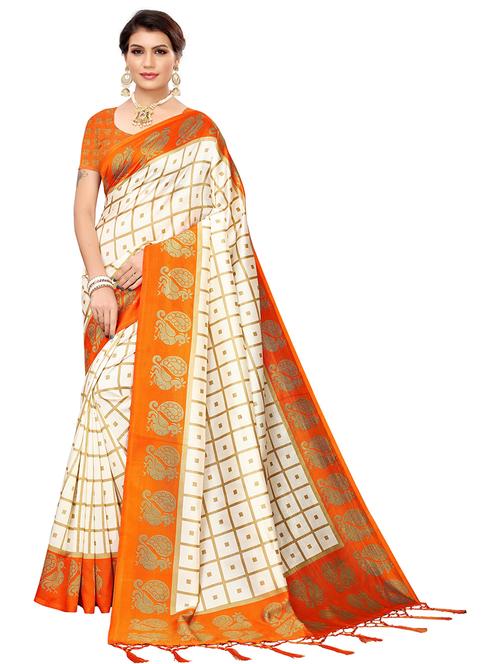 checkered printed saree with blouse - 19567749 - Very Small Image - 1