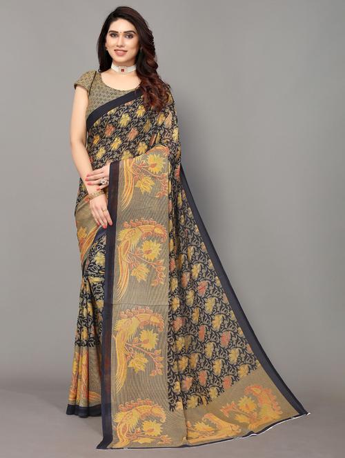 florals printed saree with blouse - 19567793 - Very Small Image - 1