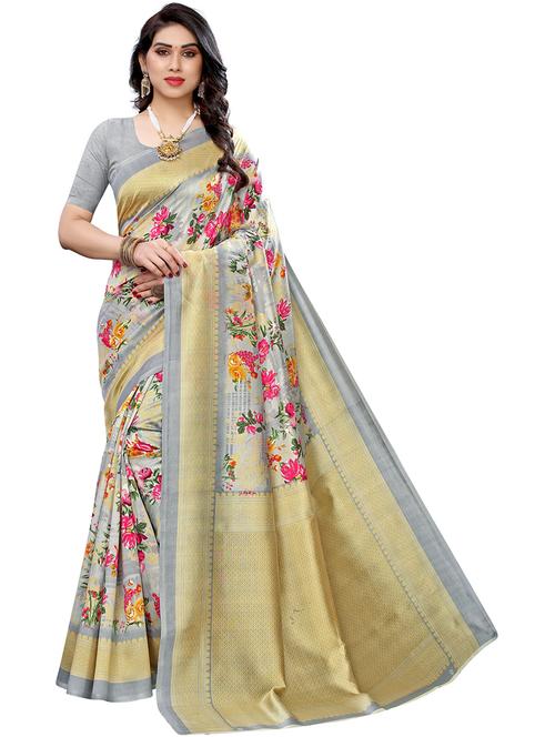 florals printed saree with blouse - 19567798 - Very Small Image - 1