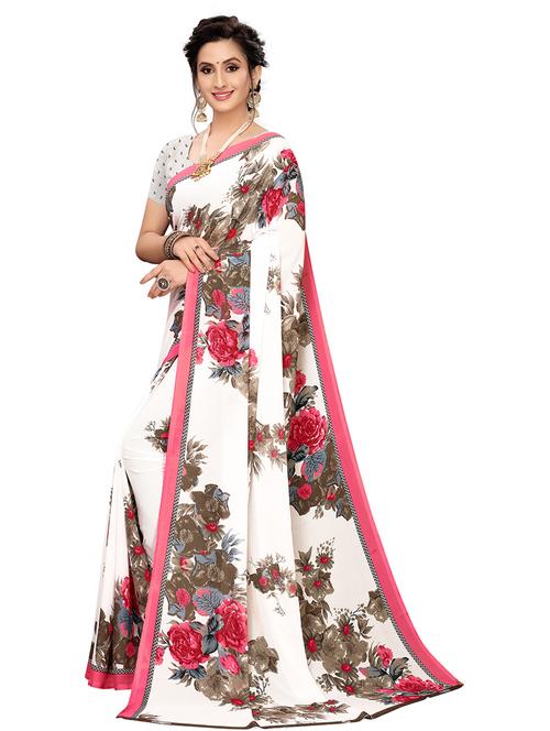 florals printed georgette saree with blouse - 19567831 - Very Small Image - 1