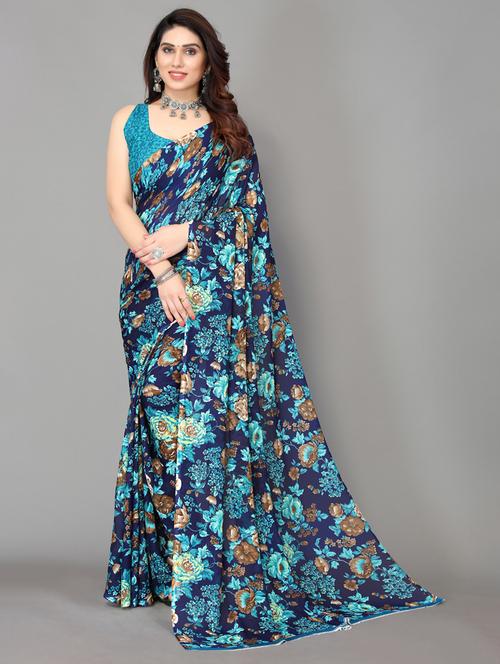 florals printed georgette saree with blouse - 19567840 - Very Small Image - 1