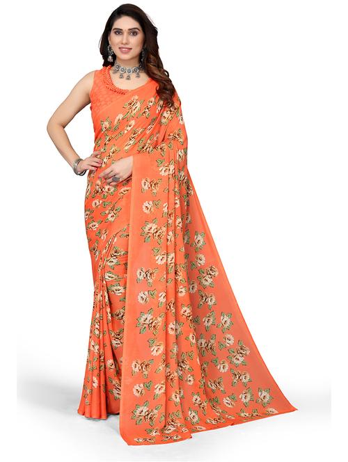 floral printed saree with blouse - 19567850 - Very Small Image - 1