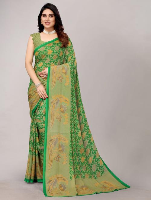 florals printed georgette saree with blouse - 19567912 - Very Small Image - 1